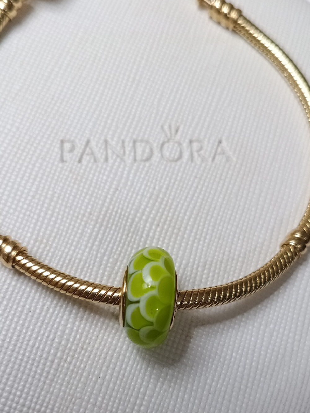 Pandora 14k Gold Lime Green Murano Glass Lotus Charm (One Charm) Two Listed Sept